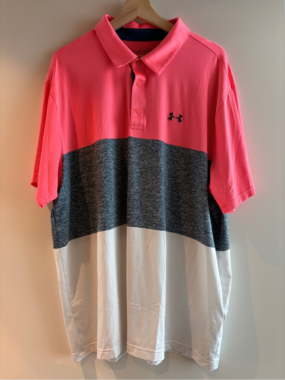 Under Armour Men’s Pink, Gray & White Colorblock Polo